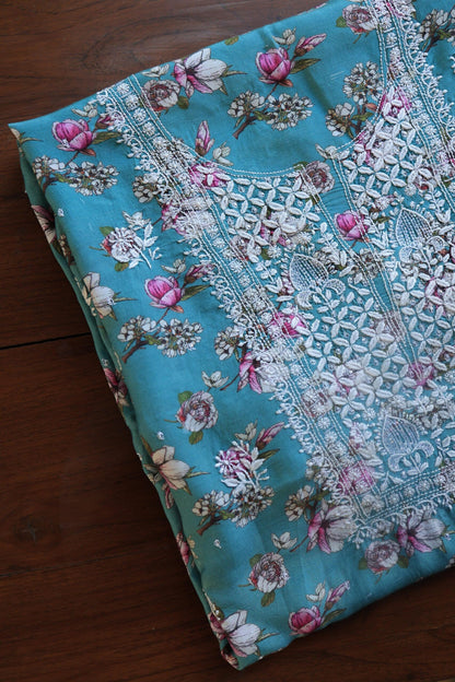 Blue Multi Thread Muslin Chikankari Kurta Fabric
