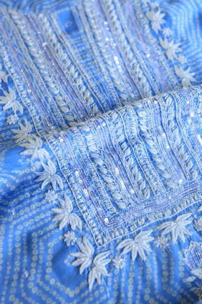 Blue Muslin Chikankari Unstitched Women's Kurta Fabric