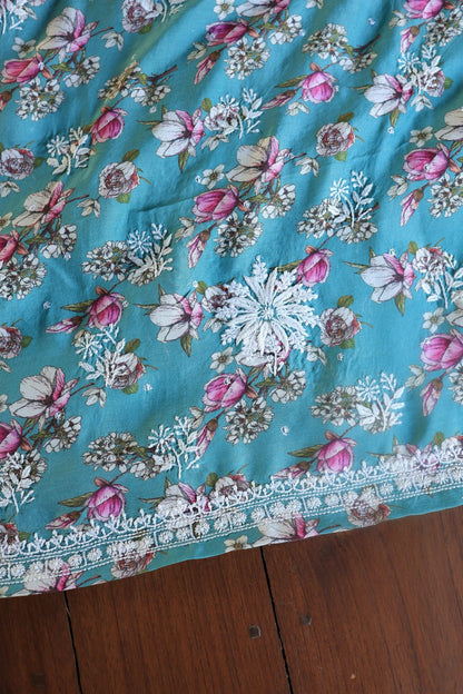 Blue Multi Thread Muslin Chikankari Kurta Fabric