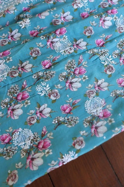 Blue Multi Thread Muslin Chikankari Kurta Fabric