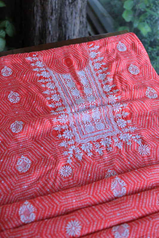 Muslin Chikankari Unstitched Kurta Fabric