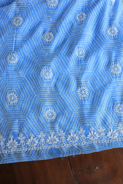 Blue Floral Muslin Chikankari Kurta Fabric