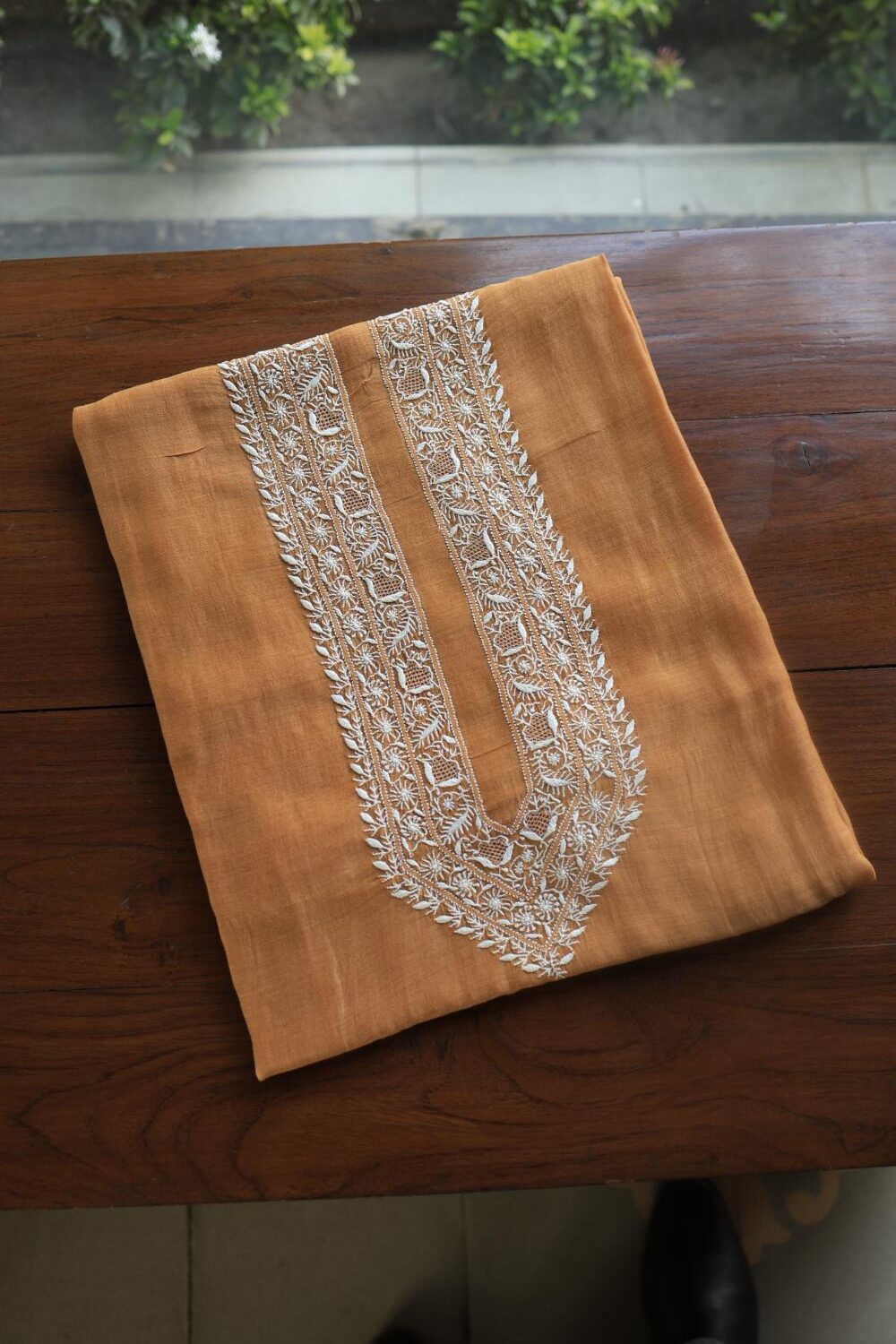 Mustard Mulmul Chikankari Unstitched Men's Kurtas Fabrics