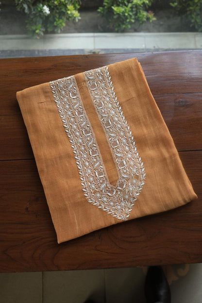 Mustard Mulmul Chikankari Unstitched Men's Kurtas Fabrics