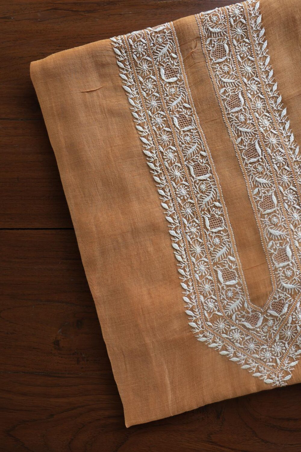 Mustard Mulmul Chikankari Unstitched Men's Kurtas Fabrics