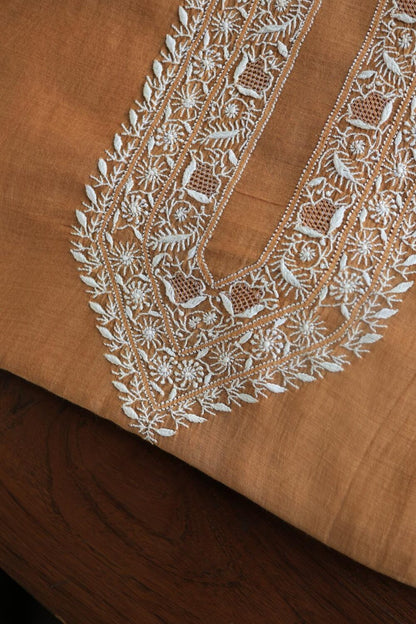 Mustard Mulmul Chikankari Unstitched Men's Kurtas Fabrics