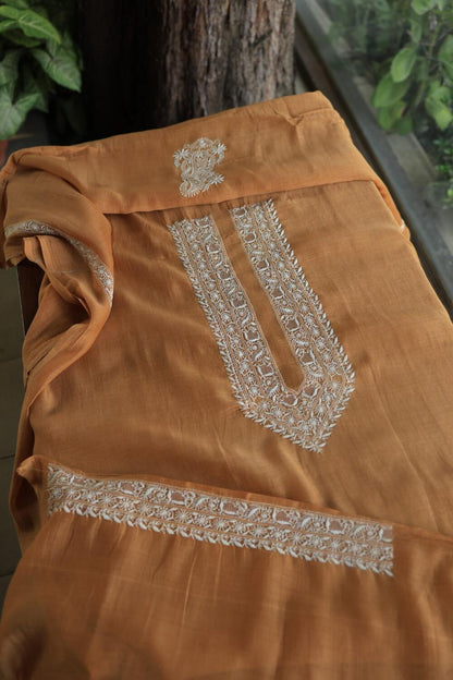 Mustard Mulmul Chikankari Unstitched Men's Kurtas Fabrics