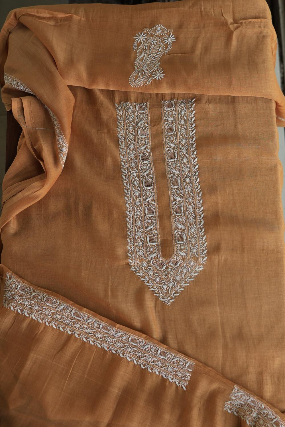 Mustard Mulmul Chikankari Unstitched Men's Kurtas Fabrics