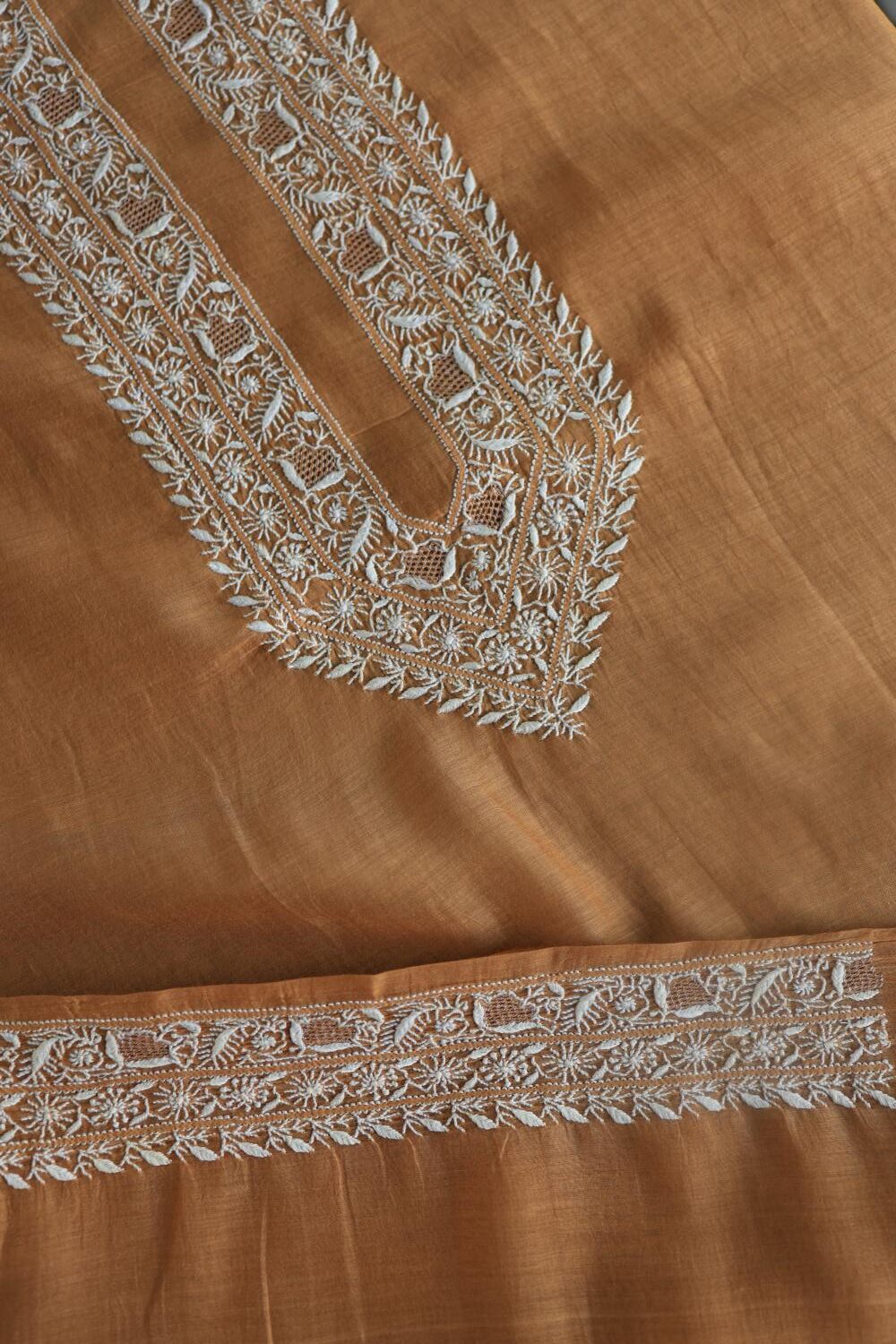 Mustard Mulmul Chikankari Unstitched Men's Kurtas Fabrics