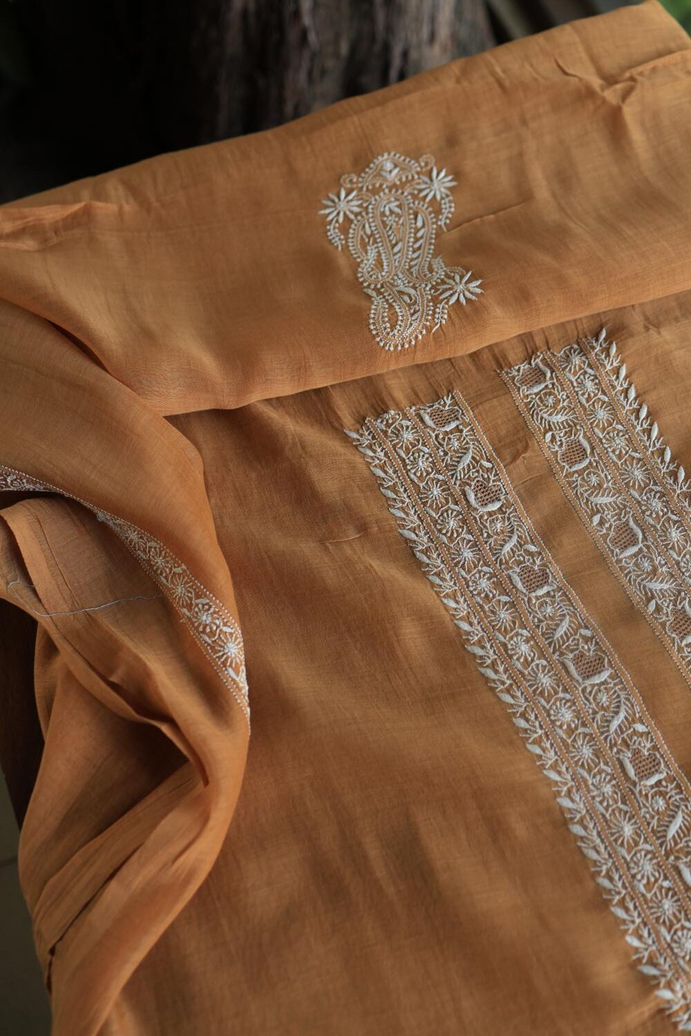 Mustard Mulmul Chikankari Unstitched Men's Kurtas Fabrics