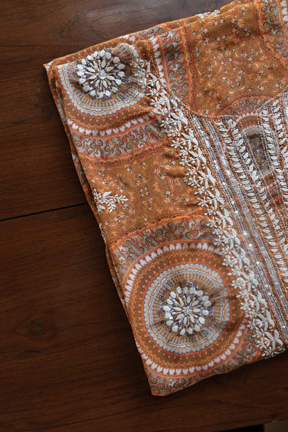 Gold Yellow Muslin Chikankari Kurta Fabric
