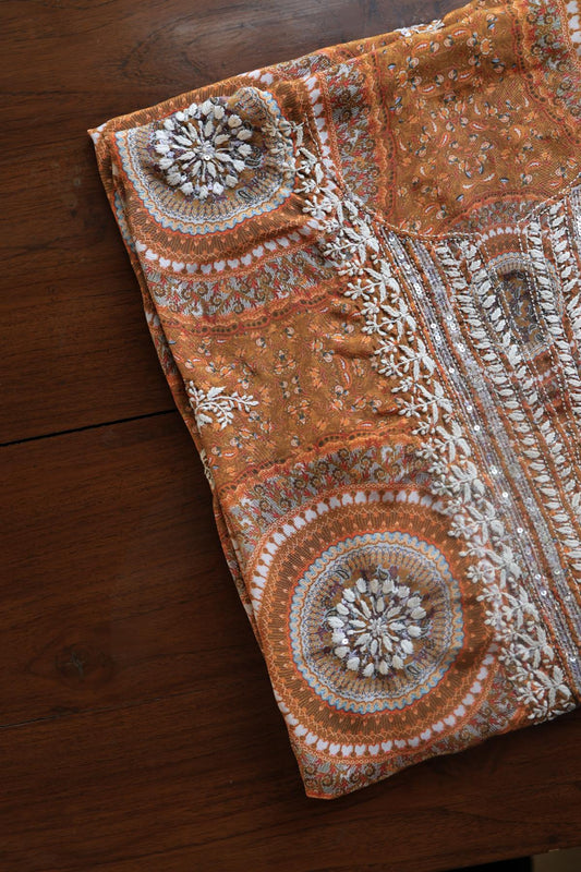 Gold Yellow Muslin Chikankari Kurta Fabric