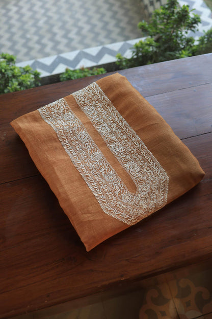 Mustard Linen Chikankari Unstitched Men's Kurtas Fabric