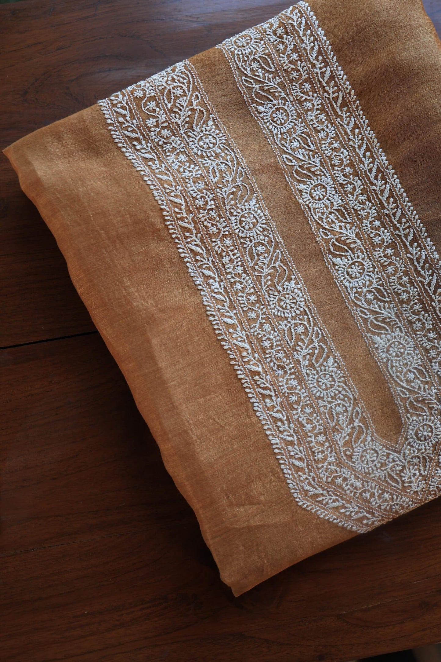 Mustard Linen Chikankari Unstitched Men's Kurtas Fabric