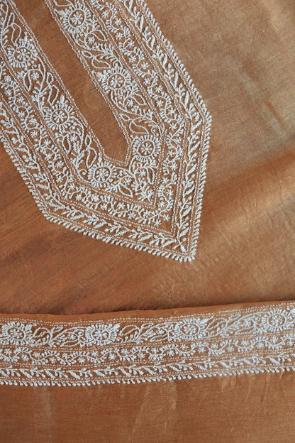 Mustard Linen Chikankari Unstitched Men's Kurtas Fabric