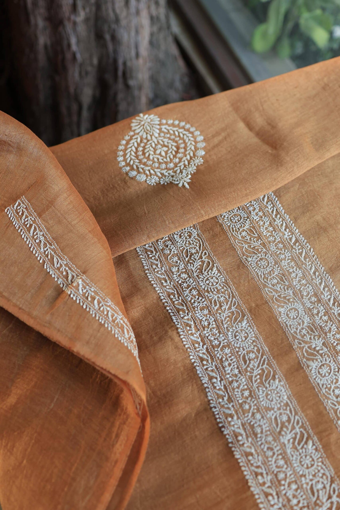 Mustard Linen Chikankari Unstitched Men's Kurtas Fabric
