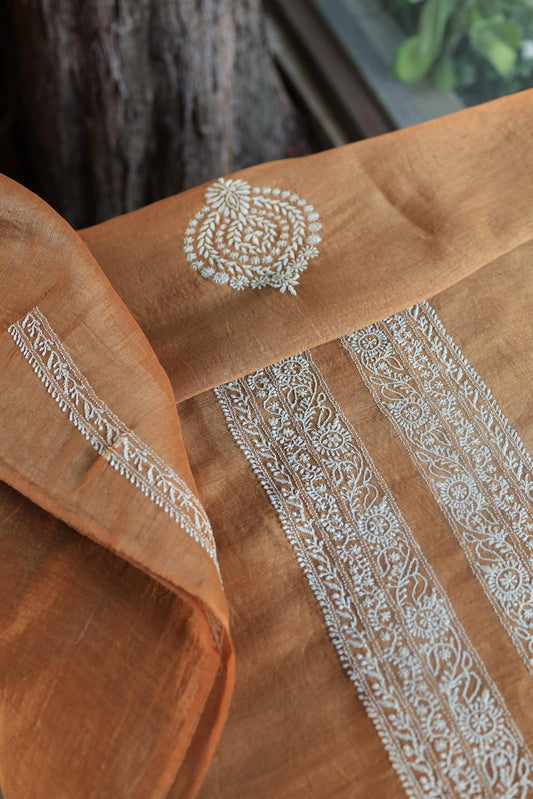 Mustard Linen Chikankari Unstitched Men's Kurtas Fabric