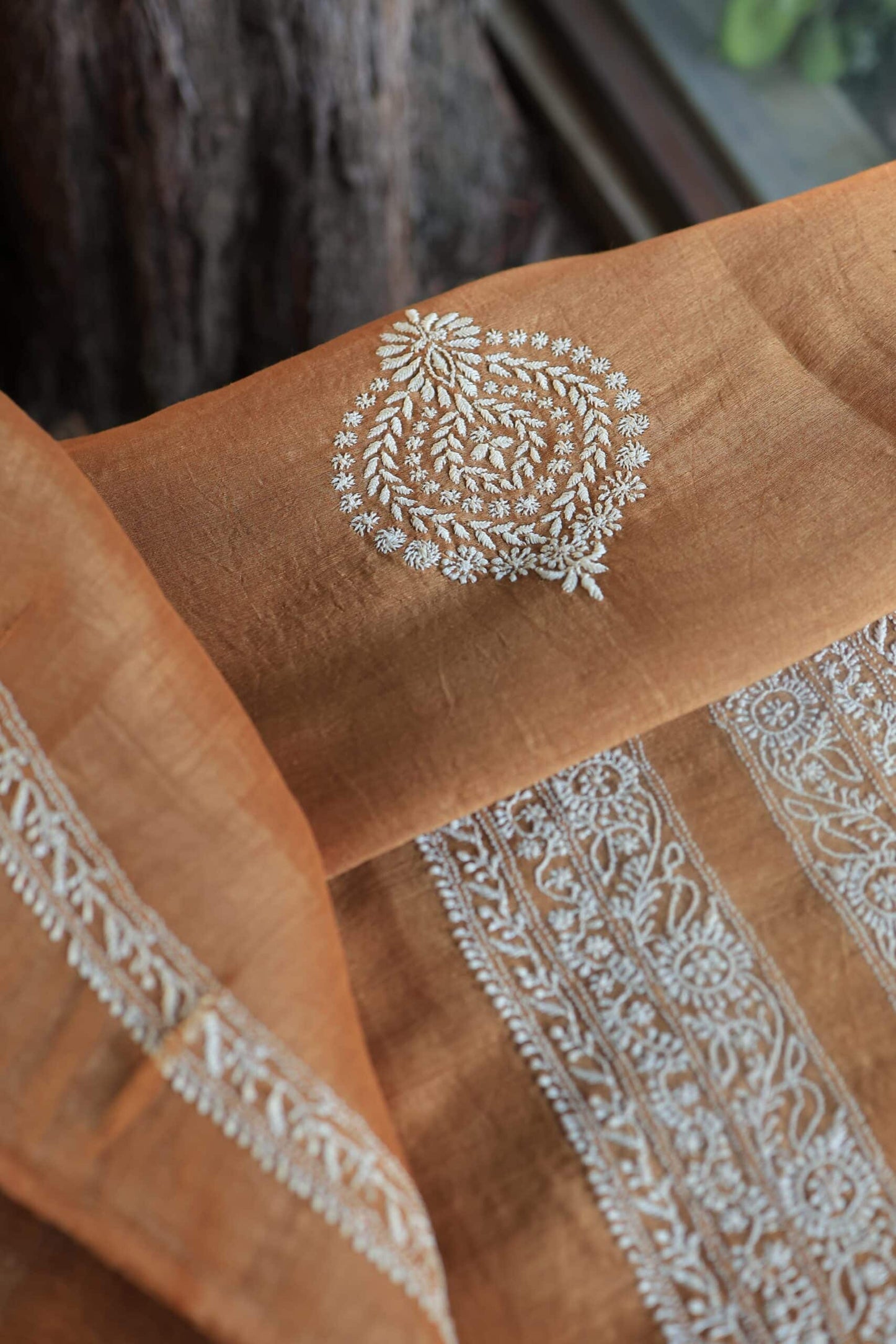 Mustard Linen Chikankari Unstitched Men's Kurtas Fabric