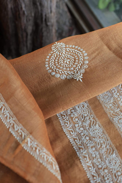 Mustard Linen Chikankari Unstitched Men's Kurtas Fabric