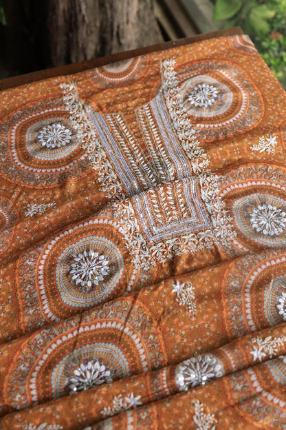 Mustard Muslin Chikankari Kurta Fabric