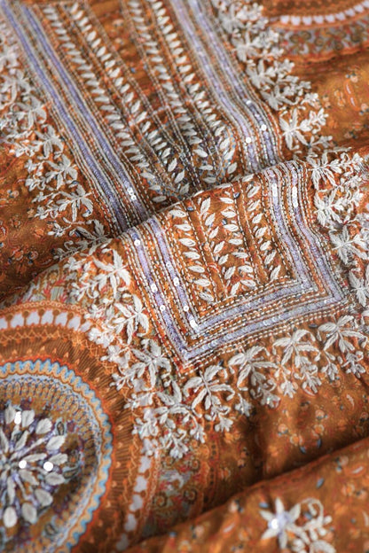 Mustard Muslin Chikankari Kurta Fabric