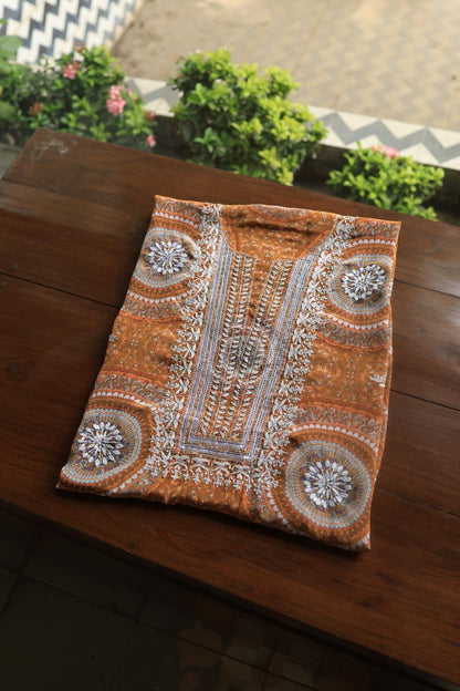 Mustard Muslin Chikankari Kurta Fabric