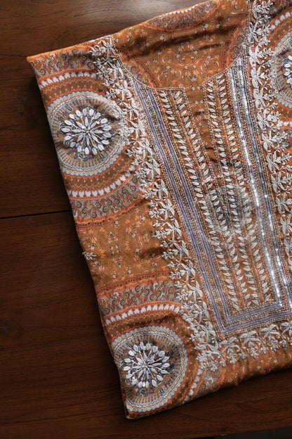 Mustard Muslin Chikankari Kurta Fabric