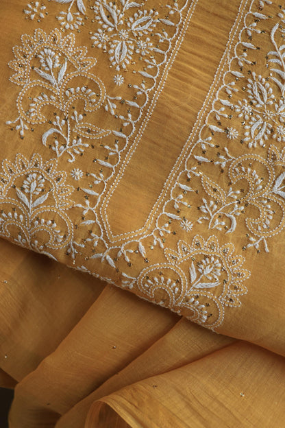 Mustard Shade Mal Cotton Fine Chikankari Unstitched Fabric