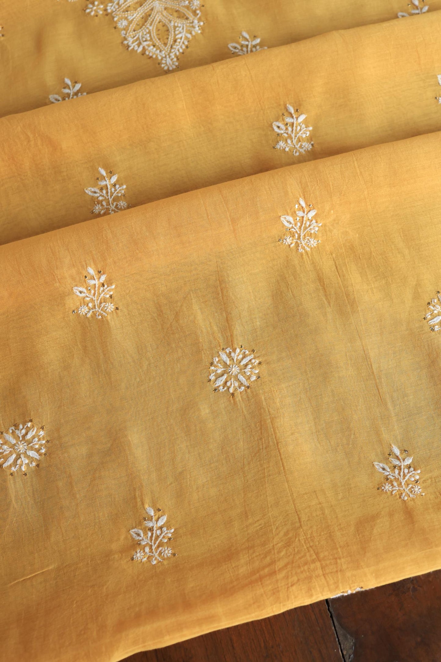 Mustard Shade Mal Cotton Fine Chikankari Unstitched Fabric