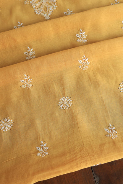 Mustard Shade Mal Cotton Fine Chikankari Unstitched Fabric