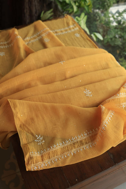 Mustard Shade Mal Cotton Fine Chikankari Unstitched Fabric
