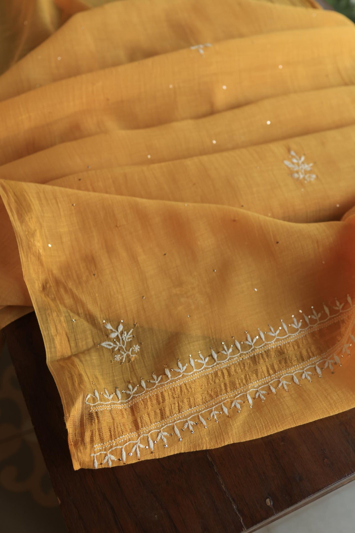 Mustard Shade Mal Cotton Fine Chikankari Unstitched Fabric