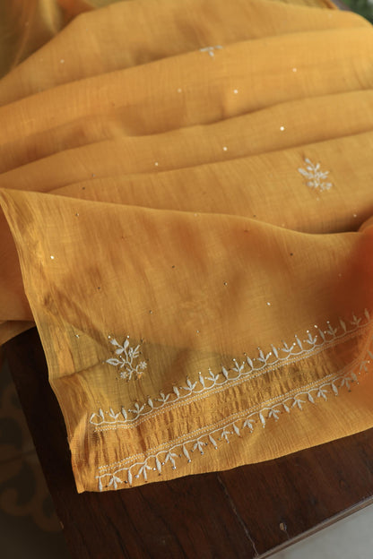 Mustard Shade Mal Cotton Fine Chikankari Unstitched Fabric