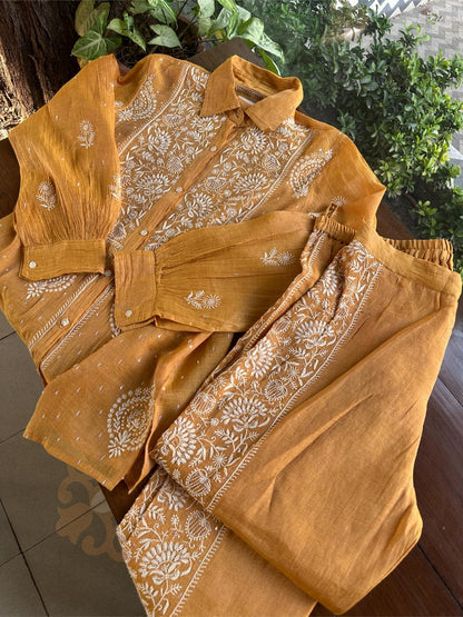 Mustard Shade Tissue Silk Chikankari Co-Ord Set