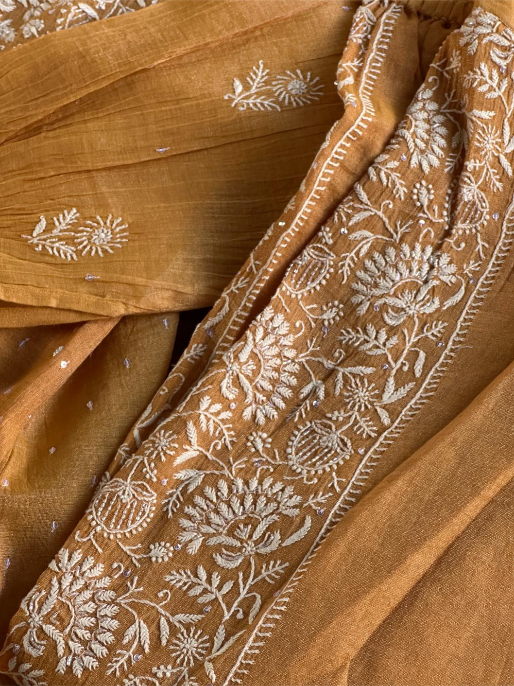 Mustard Shade Tissue Silk Chikankari Co-Ord Set