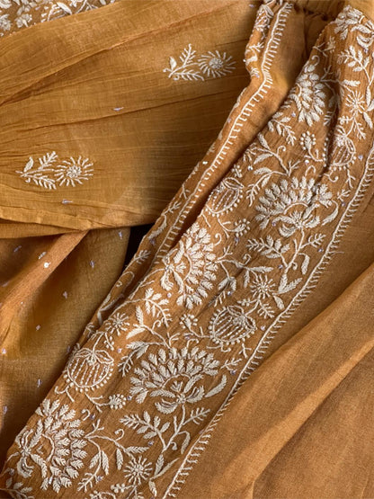 Mustard Shade Tissue Silk Chikankari Co-Ord Set