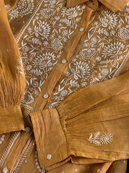 Mustard Shade Tissue Silk Chikankari Co-Ord Set
