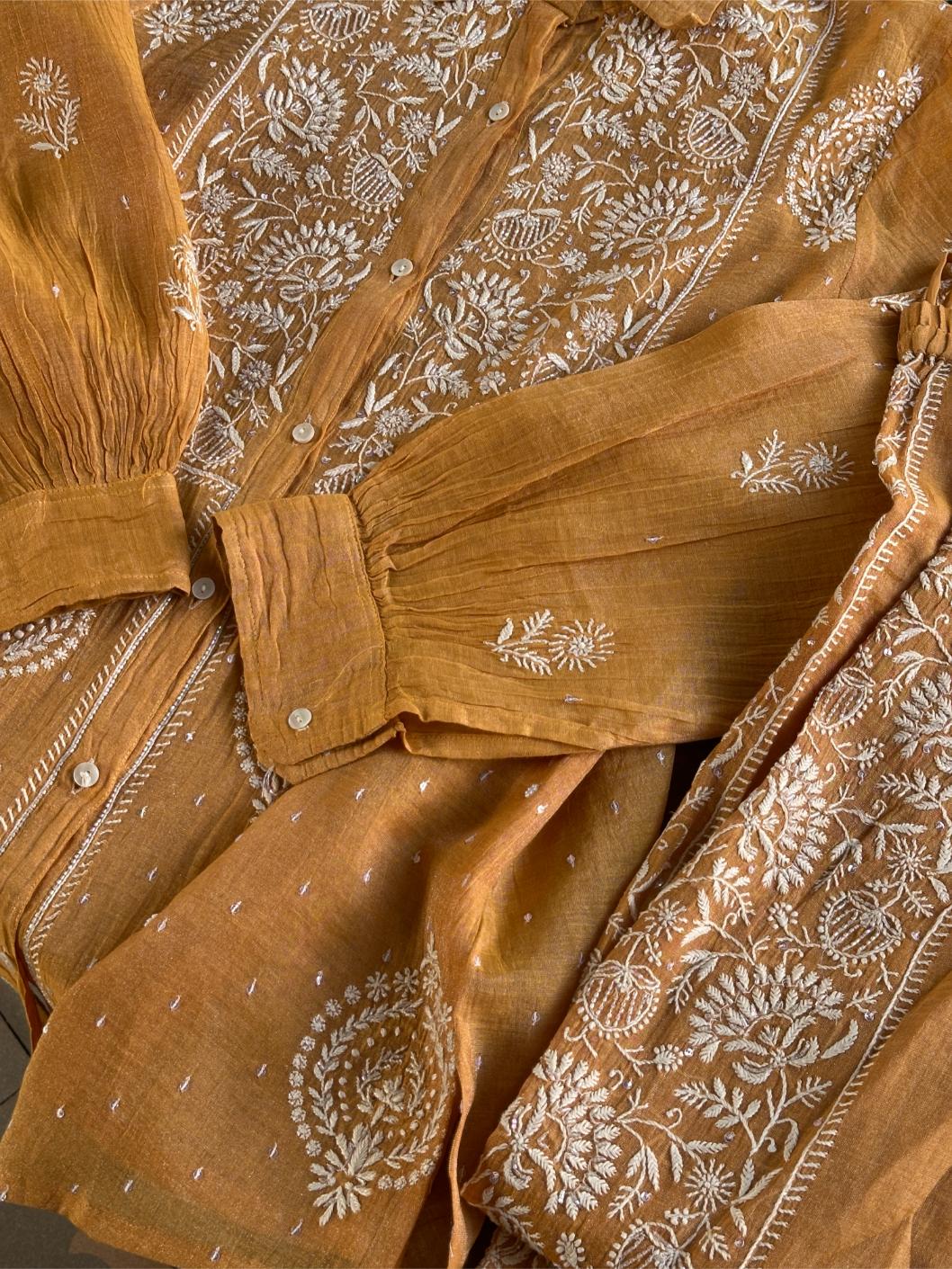 Mustard Shade Tissue Silk Chikankari Co-Ord Set