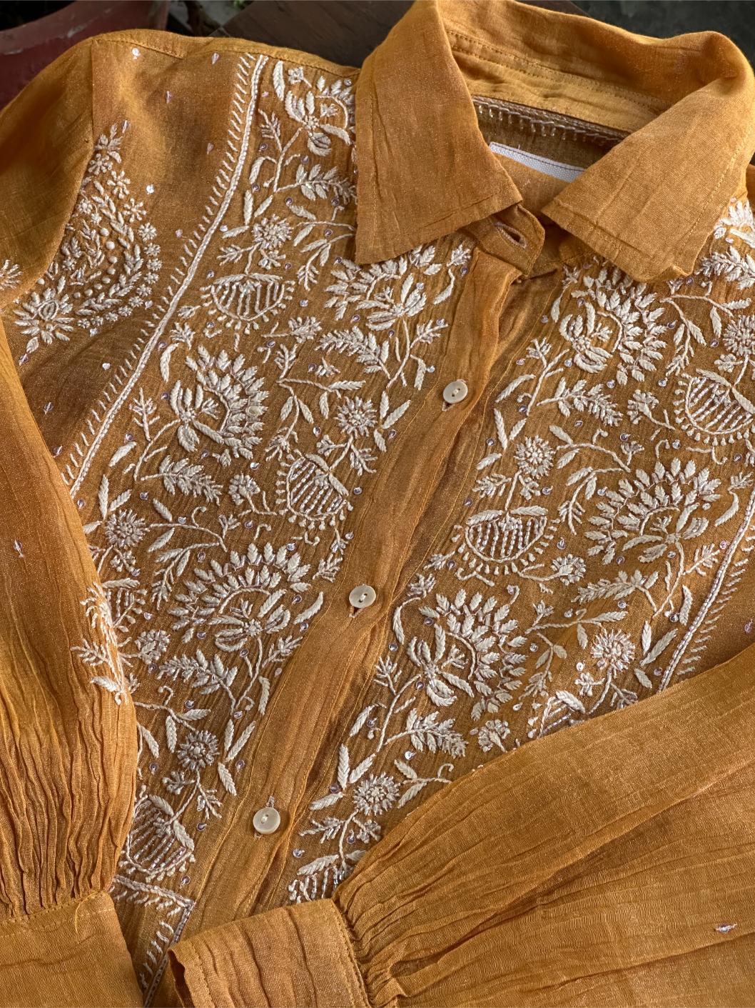 Mustard Shade Tissue Silk Chikankari Co-Ord Set