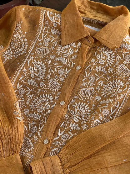 Mustard Shade Tissue Silk Chikankari Co-Ord Set