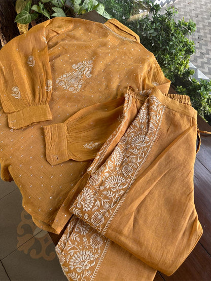 Mustard Shade Tissue Silk Chikankari Co-Ord Set