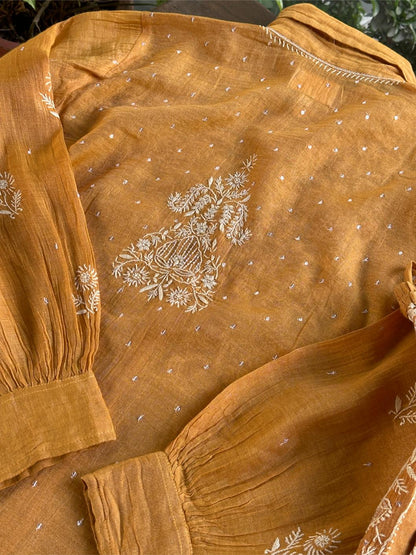 Mustard Shade Tissue Silk Chikankari Co-Ord Set