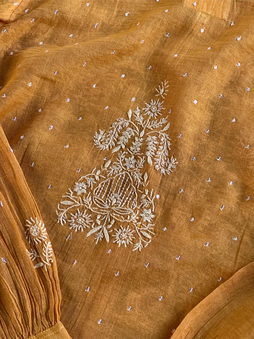 Mustard Shade Tissue Silk Chikankari Co-Ord Set