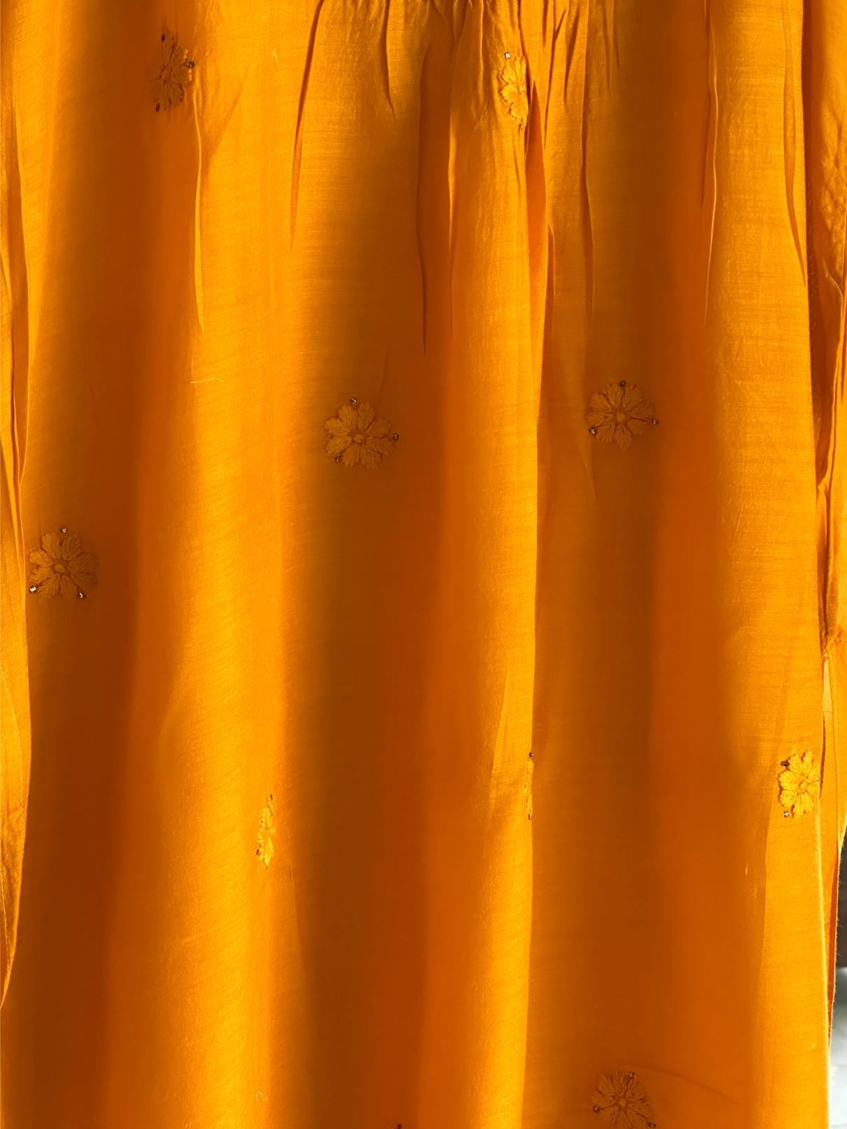 Mustard Yellow Chanderi Mukaish Kamdani Short Kurti