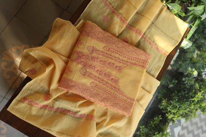 Mustard Yellow Mal Cotton Fine Chikankari With Kamdani Work Unstitched Fabric