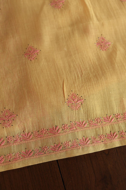 Mustard Yellow Mal Cotton Fine Chikankari With Kamdani Work Unstitched Fabric