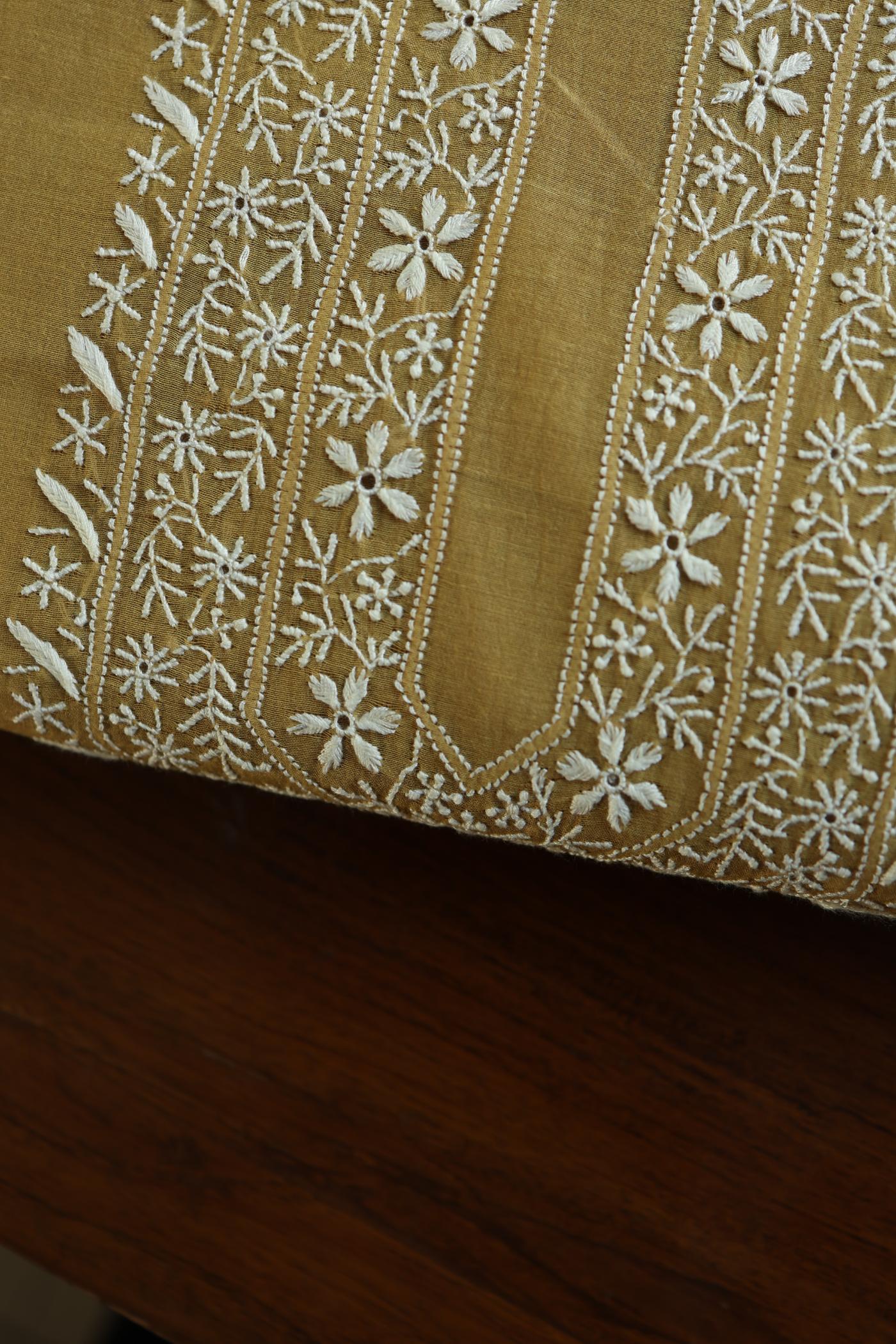 Mustard Yellow Mulmul Chikankari Unstitched Men's Kurtas Fabric