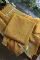 Mustard Yellow Shade Rasm Silk Chikankari With Ari Work Unstitched Kurta Dupatta Set