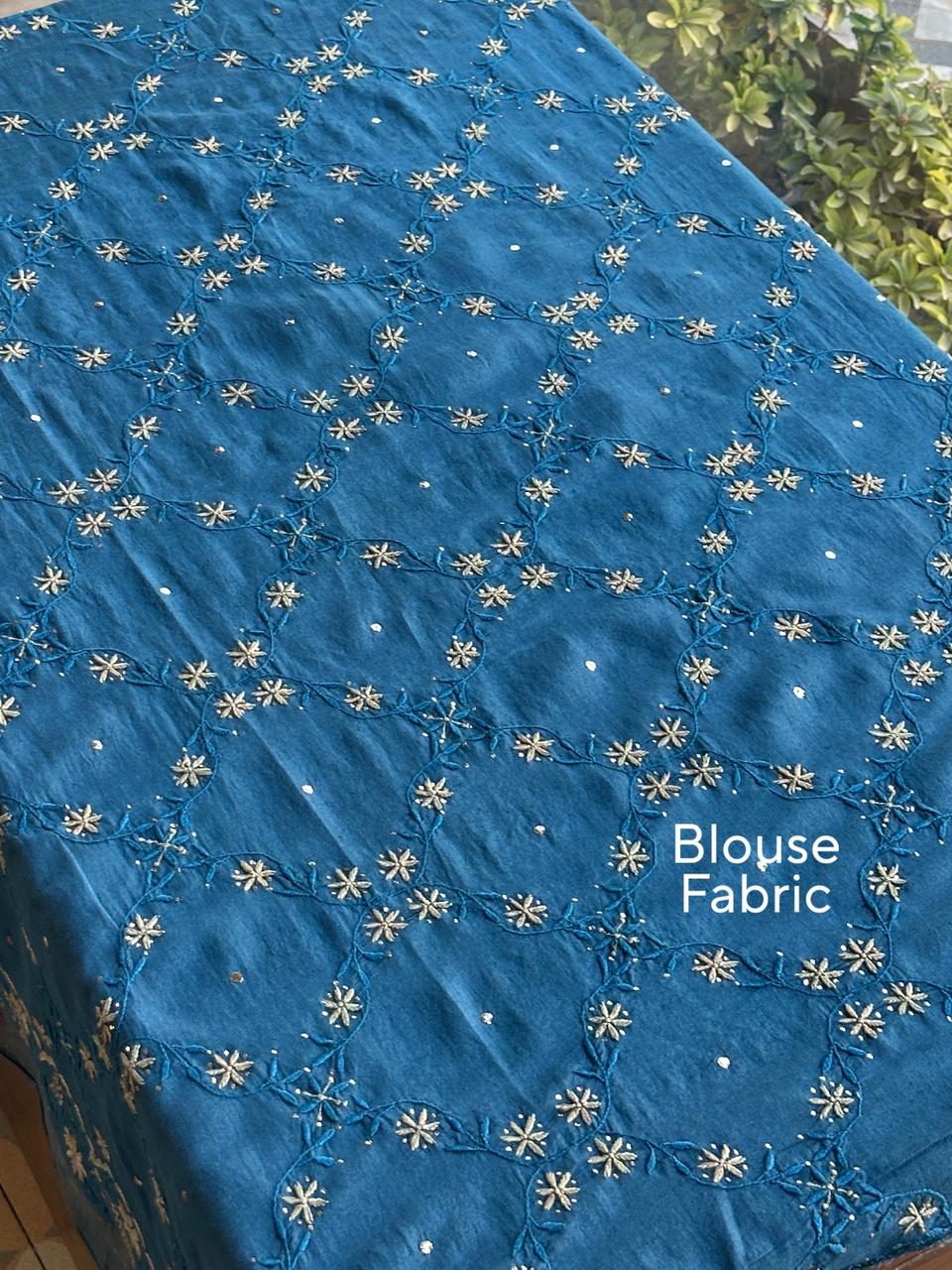 Muted Blue Jamdani Chikankari Saree