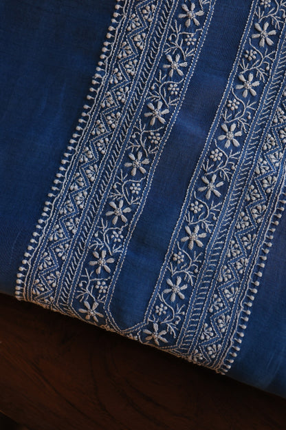 Muted Blue Mulmul Chikankari Unstitched Men's Kurtas Fabric
